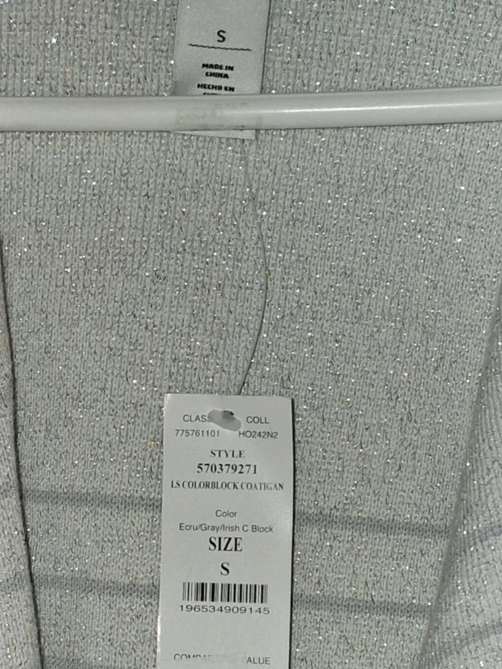 White House Black Market Light Gray & White Striped Open Front Cardigan